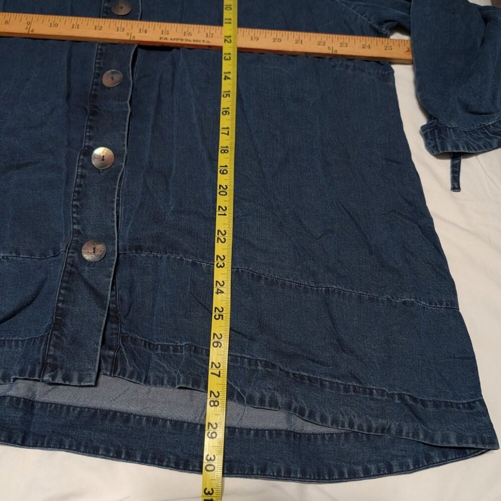 Soft Surroundings Women 2X Tencel Denim Button-Up Shirt Ruffle Collar Split Cuff - Picture 11 of 14